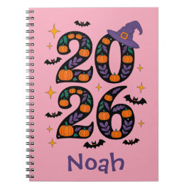 Cuaderno Calabazas de Halloween rosadas 2026 Sombrero de Br