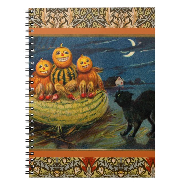 Cuaderno Calabazas de Halloween vintage Gato negro (Frente)