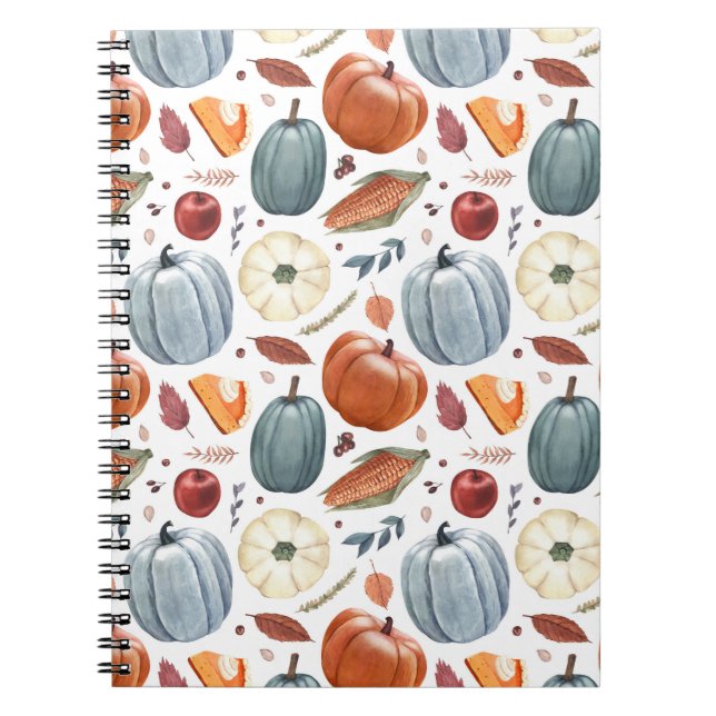 Cuaderno Calabazas de otoño y patrón de hojas de otoño (Frente)
