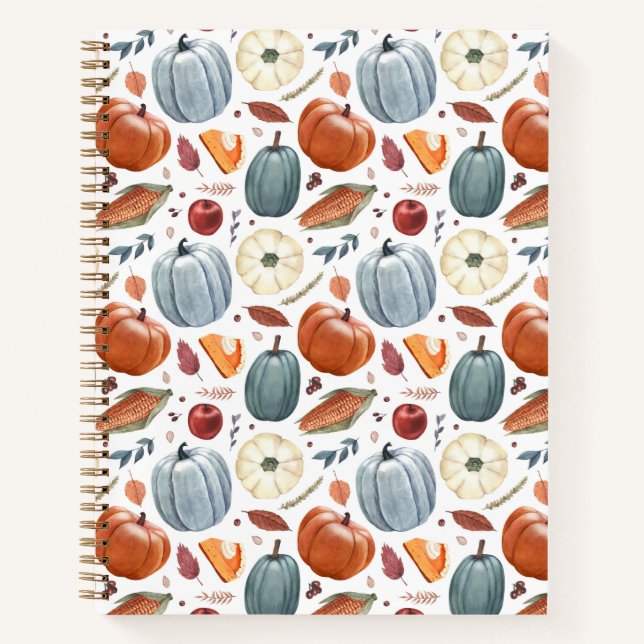 Cuaderno Calabazas de otoño y patrón de hojas de otoño (Anverso)