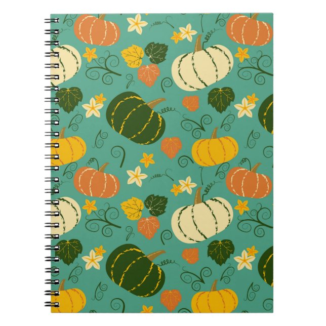 Cuaderno Calabazas, hojas: patrón vegetal otoñal (Frente)