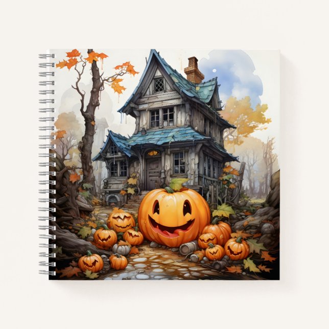 Cuaderno Calabazas Naranjas De Halloween Frente A La Casa (Anverso)