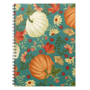 Cuaderno Calabazas otoñales con un patrón de fondo verde az