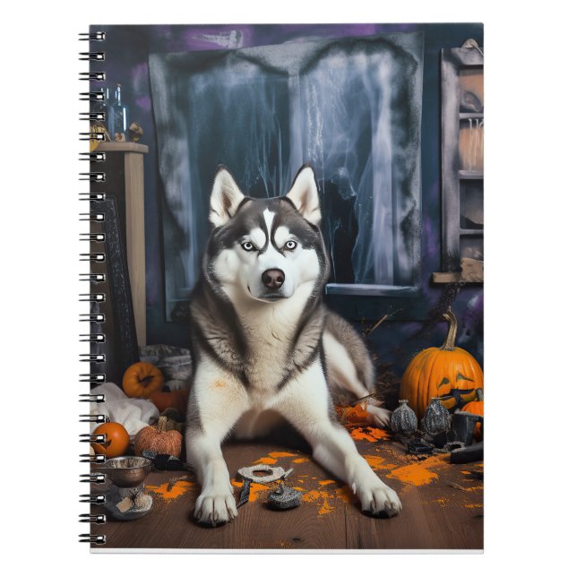 Cuaderno Calabazas Siberian Husky Halloween Asustadizas (Frente)