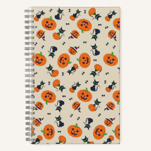 Cuaderno Calabazas y gatos negros de Halloween lindos estam