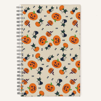 Cuaderno Calabazas y gatos negros de Halloween lindos estam