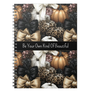 Cuaderno Calabazas y lazos negros oro leopardo blanco naran