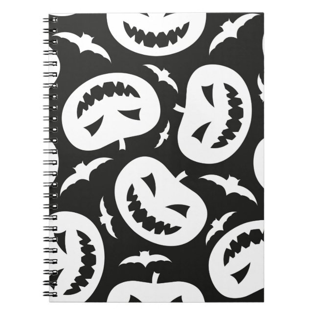 Cuaderno Calabazas y murciélagos blancos de halloween aisla (Frente)