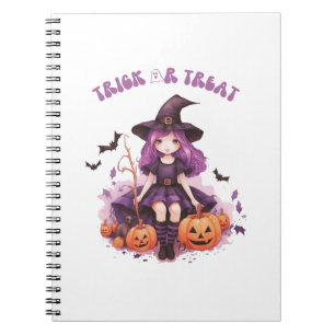 Cuaderno Calabazas y murciélagos de bruja morada de truco o