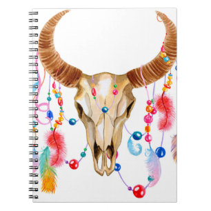 Cuaderno Calavera acuarela aislada: fondo blanco.