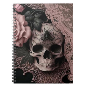 Cuaderno Calavera con encaje rosado y bloc de notas suave d