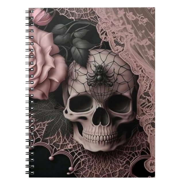 Cuaderno Calavera con encaje rosado y bloc de notas suave d (Frente)