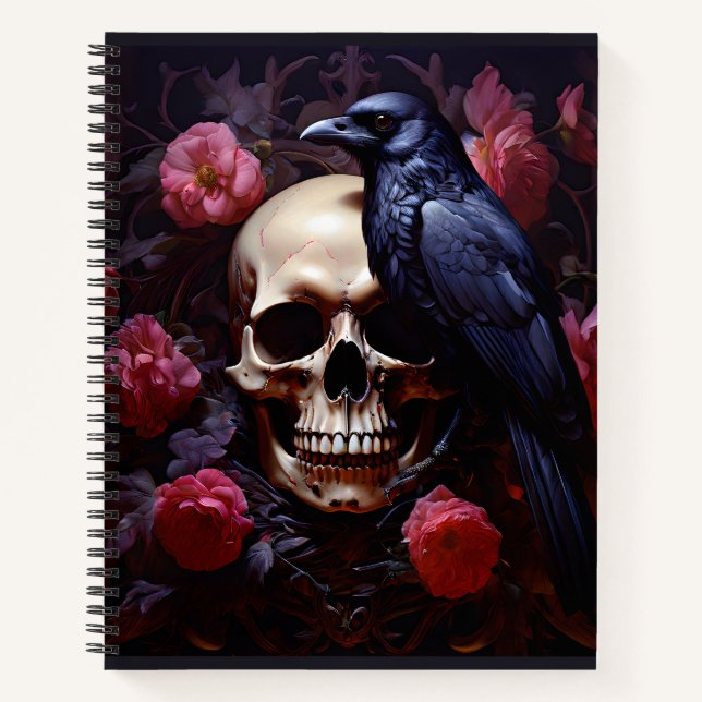 Cuaderno Calavera con Raven y Rosas (Anverso)