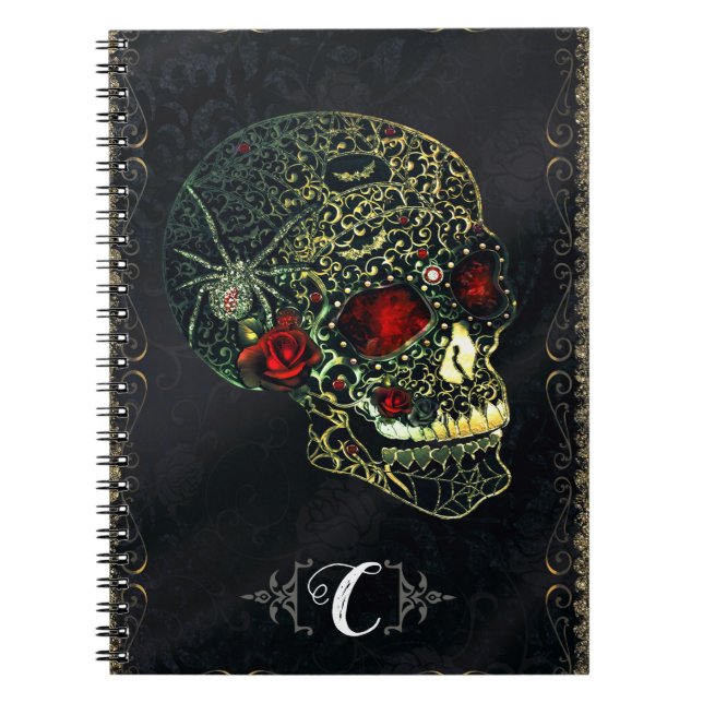 Cuaderno Calavera de Araña Joyosa y Rosas Filigrana Glam Gó (Frente)