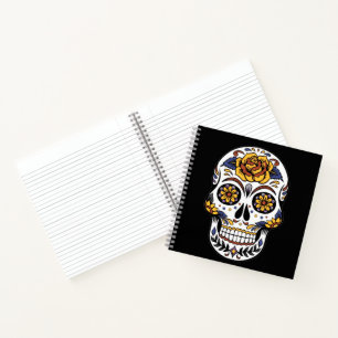 Cuaderno Calavera de azúcar Rosa Amarilla sobre Negro