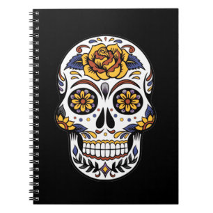Cuaderno Calavera de azúcar Rosa Amarilla sobre Negro