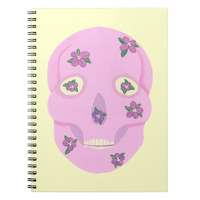 Cuaderno Calavera de azúcar rosa con bloc de notas de flore (Frente)