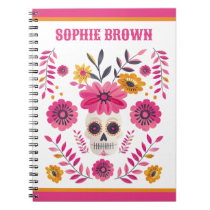 Cuaderno Calavera de Azúcar Rosa Motivo Floral Mexicano Nom