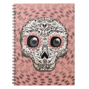 Cuaderno Calavera de azúcar rosa y dorado linda y caprichos