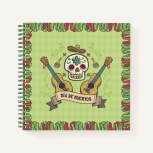 Cuaderno Calavera de azúcar y Guitars Dia de Muertos Port