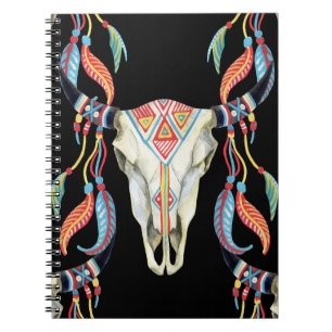 Cuaderno Calavera de búfalo: fondo de color de agua negro.