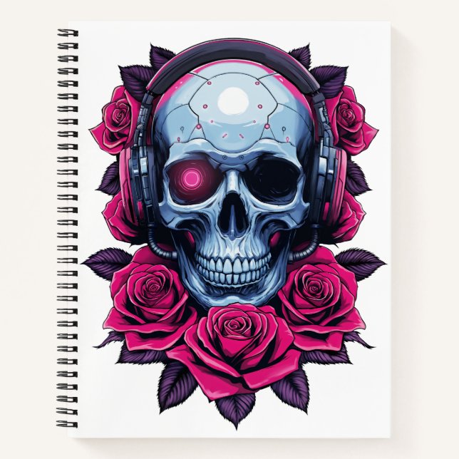 Cuaderno Calavera de cibermuerte neonatal y Rosas blancos (Anverso)