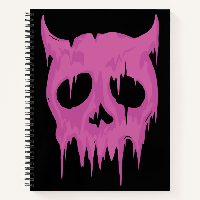 Cuaderno Calavera de Demonio que Gotea en Rosa Neón (Anverso)