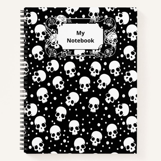 Cuaderno Calavera de punto de polka monocroma (Anverso)