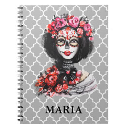Cuaderno Calavera de rosas rosa rojo día de muertos acuarel