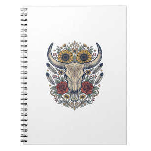 Cuaderno Calavera de toro floral vintage occidental