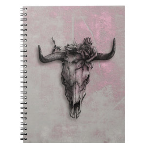 Cuaderno Calavera de toro y gris rosado rosado Rosa