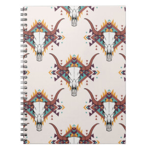 Cuaderno Calavera de toros tribales: Boho Seamless