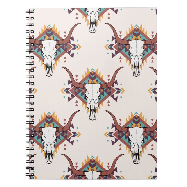 Cuaderno Calavera de toros tribales: Boho Seamless (Frente)