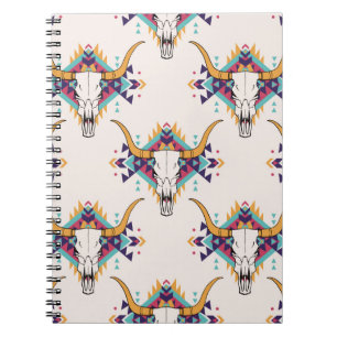 Cuaderno Calavera de toros tribales: Boho Seamless