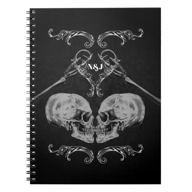 Cuaderno "Calavera enamorada" Esqueletos de época negros (Frente)