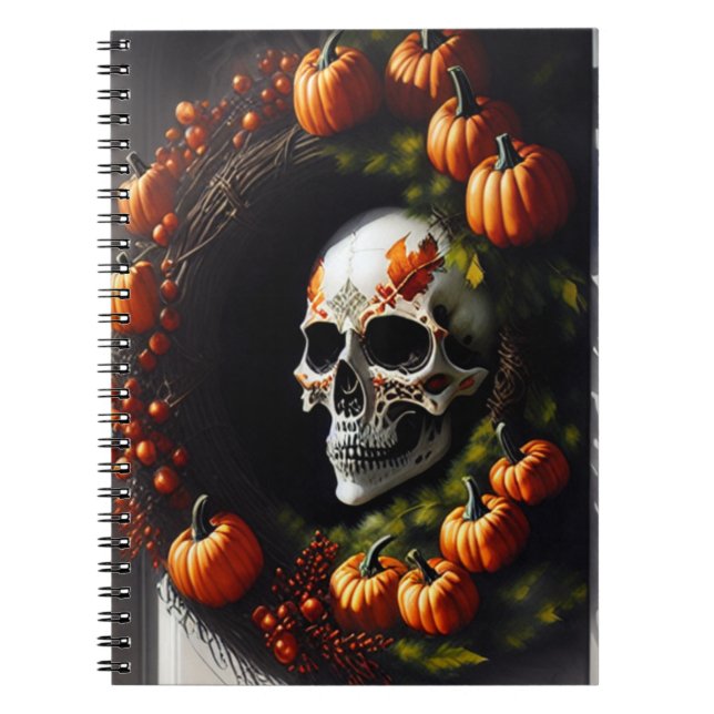 Cuaderno Calavera espeluznante y corona de calabaza (Frente)