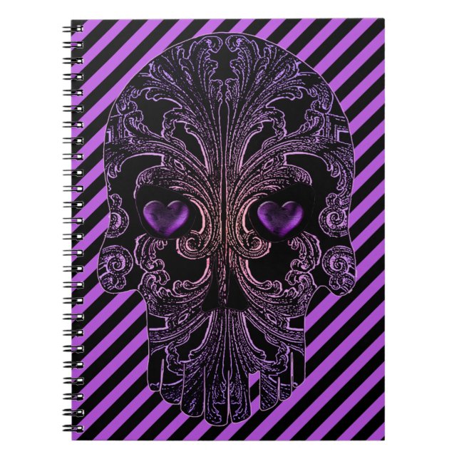 Cuaderno Calavera filigrana en tonos morados (Frente)