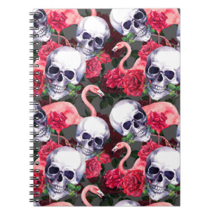 Cuaderno Calavera floral, flamingo sin costuras.