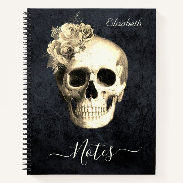 Cuaderno Calavera floral gótica personalizada (Anverso)