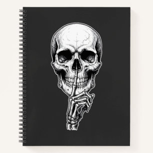 Cuaderno Calavera gótica esqueleto mano negro y blanco.