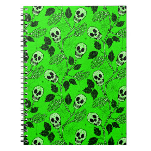 Cuaderno Calavera Gótica Floral Verde Neón