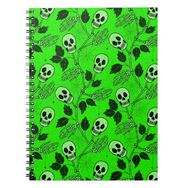 Cuaderno Calavera Gótica Floral Verde Neón (Frente)