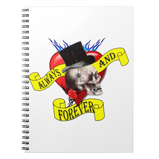 Cuaderno Calavera gótica romántica y corazón de amor (Frente)