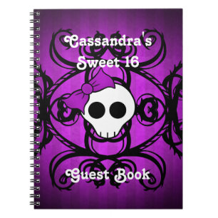Cuaderno Calavera gótica suave morado y cuadrado negro dulc