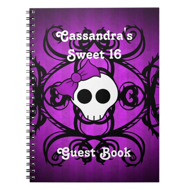 Cuaderno Calavera gótica suave morado y cuadrado negro dulc (Frente)