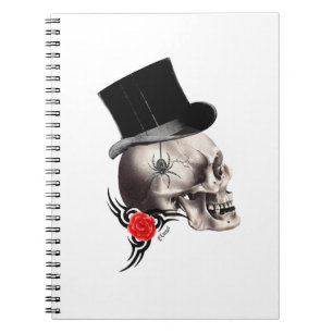 Cuaderno Calavera gótica y estilo tatuaje rosa