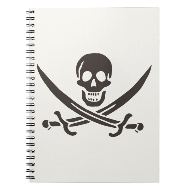 Cuaderno Calavera obsidiana espada Bandera pirata de Calico (Frente)
