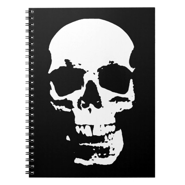 Cuaderno Calavera Pop Art Negro y Blanco Elegante y Moderno (Frente)