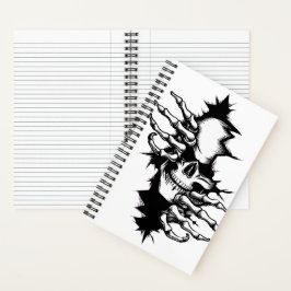 Cuaderno Calavera rasgando pared con manos de esqueleto