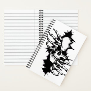Cuaderno Calavera rasgando pared con manos de esqueleto